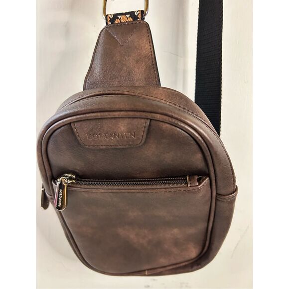 Bostanten crossbody brown flower strap zipper credit card insert - Picture 2 of 7